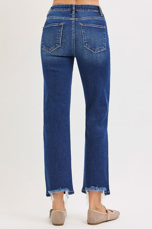 Risen Jeans - Tummy Control Elastic Band High Rise Crop Straight Jeans - RDP5916