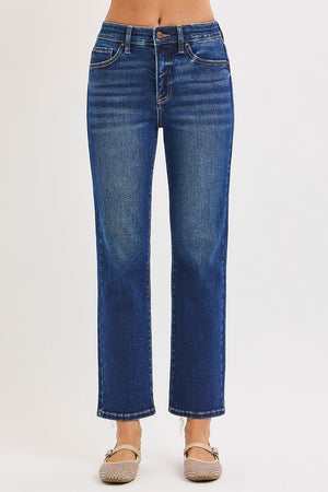 Risen Jeans - Tummy Control Elastic Band High Rise Crop Straight Jeans - RDP5916