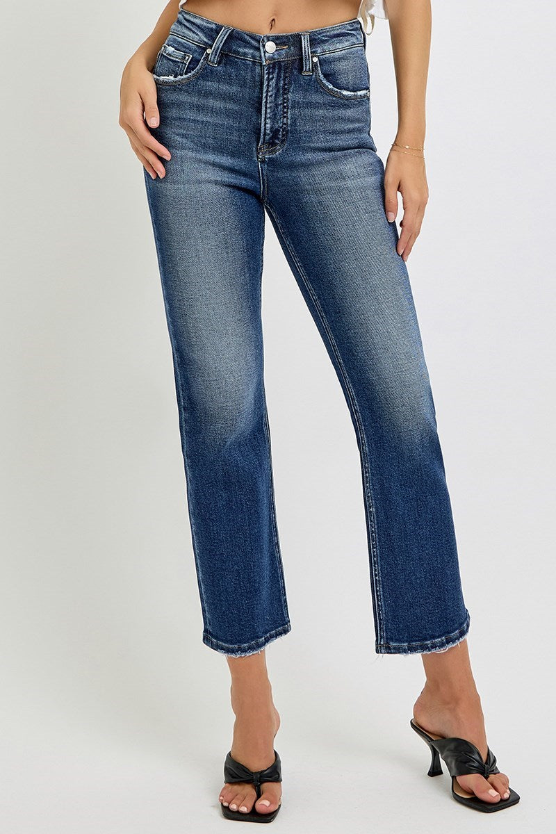 Risen Jeans - Tummy Control High Rise Crop Straight Jeans - RDP5922 - SaltTree