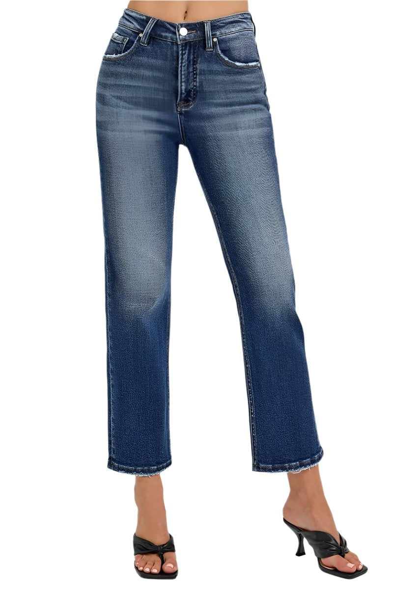 Risen Jeans - Tummy Control High Rise Crop Straight Jeans - RDP5922 - SaltTree