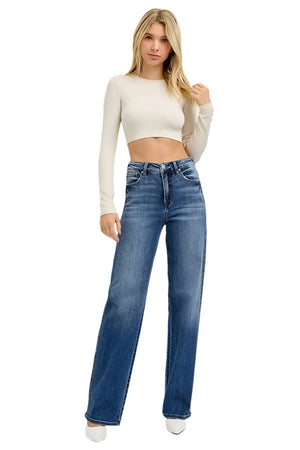 Risen Jeans - Tummy Control High Rise Wide Baggy Jeans - RDP5951