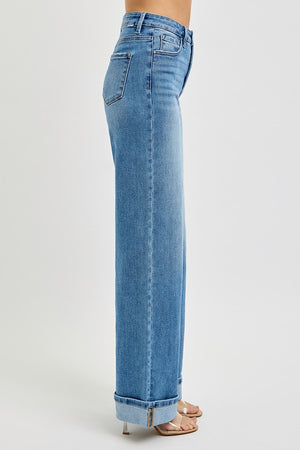 Risen Jeans - Tummy Control High Rise Wide Cuffed Jeans - RDP5975