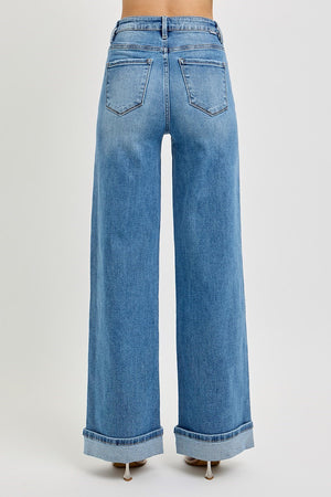 Risen Jeans - Tummy Control High Rise Wide Cuffed Jeans - RDP5975