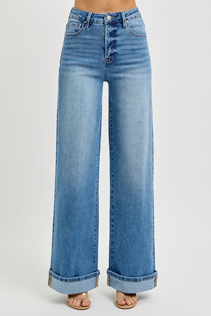 Risen Jeans - Tummy Control High Rise Wide Cuffed Jeans - RDP5975