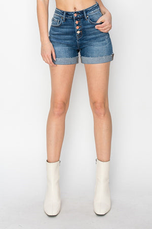 Risen Jeans - High Rise Button Down Turn Up Cuff Shorts - RDS6242 - SaltTree