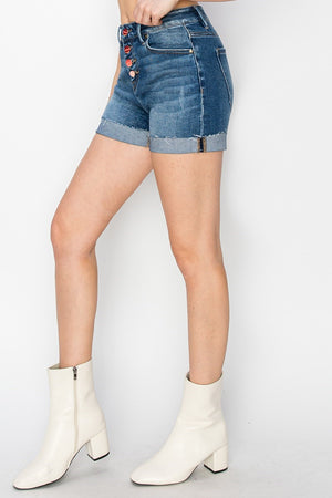 Risen Jeans - High Rise Button Down Turn Up Cuff Shorts - RDS6242 - SaltTree