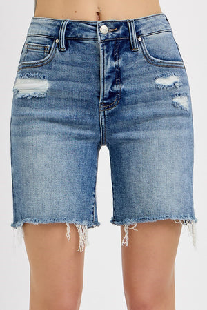 Risen Jeans - Tummy Control High Rise Loose Fit Mid Length Shorts- RDS6276