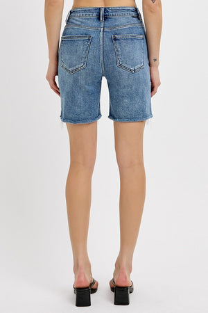 Risen Jeans - Tummy Control High Rise Loose Fit Mid Length Shorts- RDS6276