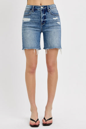 Risen Jeans - Tummy Control High Rise Loose Fit Mid Length Shorts- RDS6276