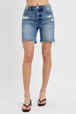 Risen Jeans - Tummy Control High Rise Loose Fit Mid Length Shorts- RDS6276
