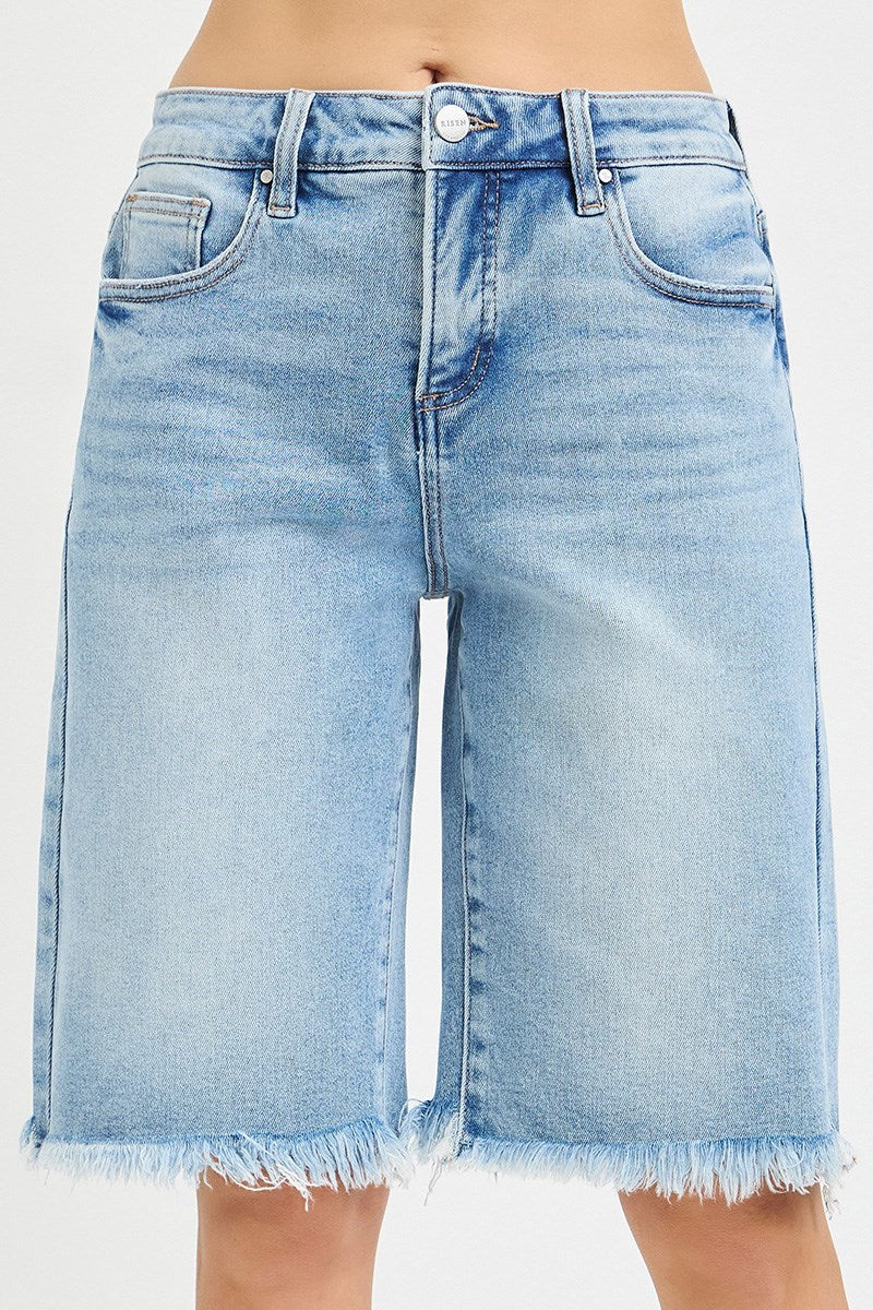 Risen Jeans - Tummy Control Slouchy Bermuda Shorts (12" Inseam) - RDS6353-SaltTree