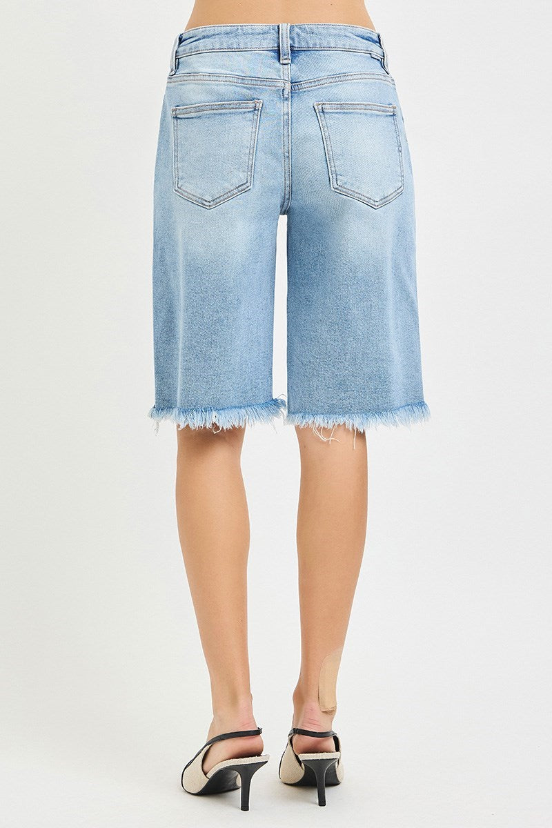 Risen Jeans - Tummy Control Slouchy Bermuda Shorts (12" Inseam) - RDS6353-SaltTree
