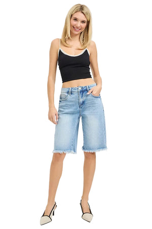 Risen Jeans - Tummy Control Slouchy Bermuda Shorts (12" Inseam) - RDS6353-SaltTree