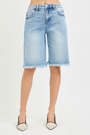 Risen Jeans - Tummy Control Slouchy Bermuda Shorts (12" Inseam) - RDS6353-SaltTree