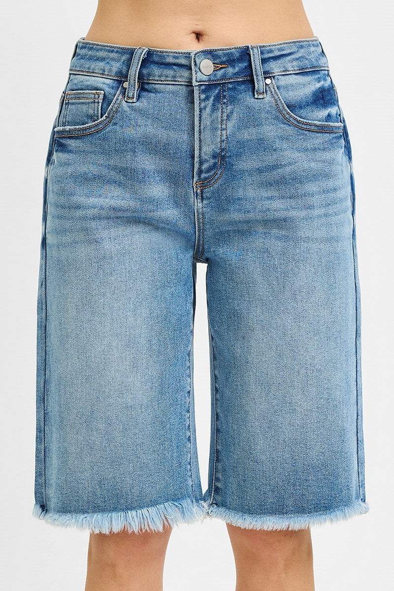 Risen Jeans - Tummy Control Slouchy Bermuda Shorts (12" Inseam) - RDS6353-SaltTree