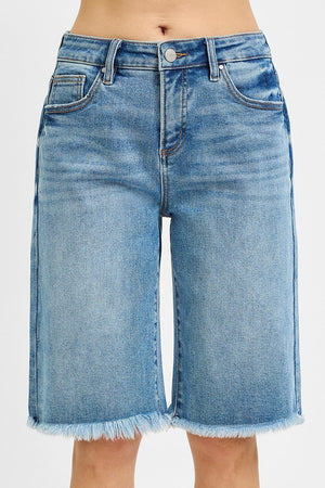 Risen Jeans - Tummy Control Slouchy Bermuda Shorts (12" Inseam) - RDS6353-SaltTree