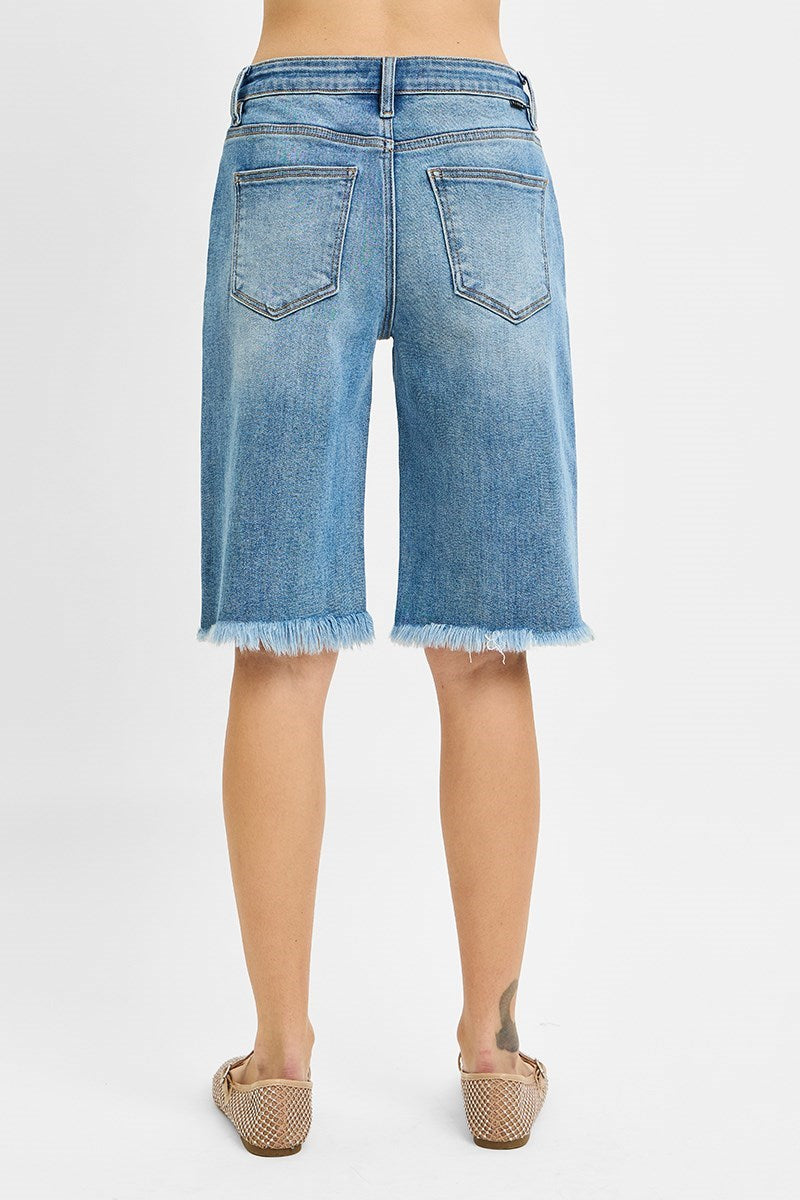 Risen Jeans - Tummy Control Slouchy Bermuda Shorts (12" Inseam) - RDS6353-SaltTree