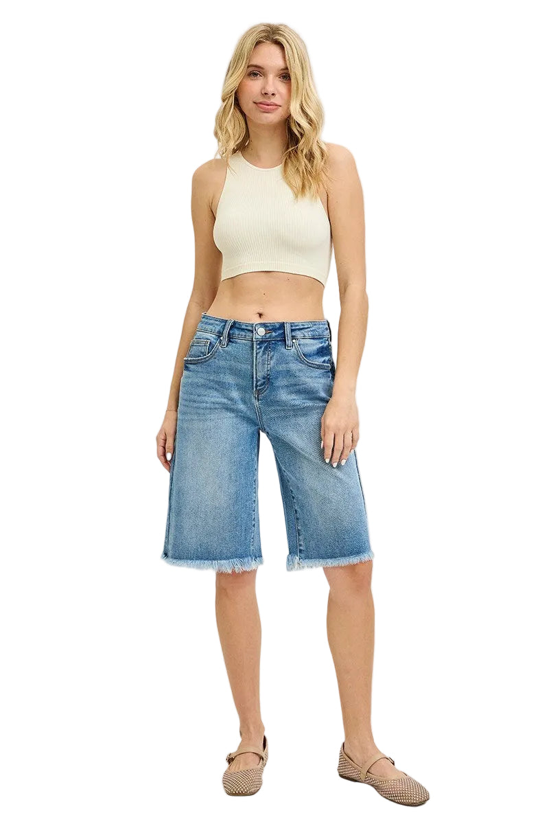 Risen Jeans - Tummy Control Slouchy Bermuda Shorts (12" Inseam) - RDS6353-SaltTree