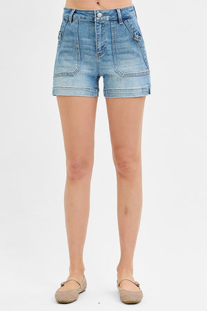 Risen Jeans - High Rise Patched Pocket Shorts - RDS6354