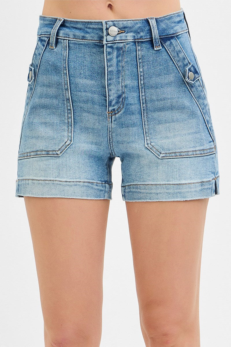 Risen Jeans - High Rise Patched Pocket Shorts - RDS6354 - SaltTree