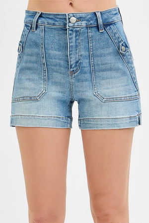 Risen Jeans - High Rise Patched Pocket Shorts - RDS6354