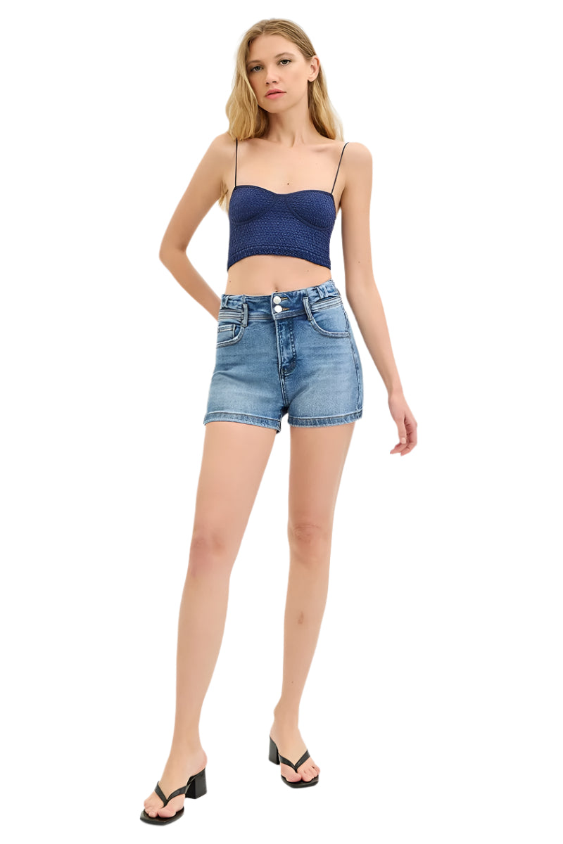 Risen Jeans - Tummy Control High Rise Bow Detailed Shorts - RDS6378 - SaltTree