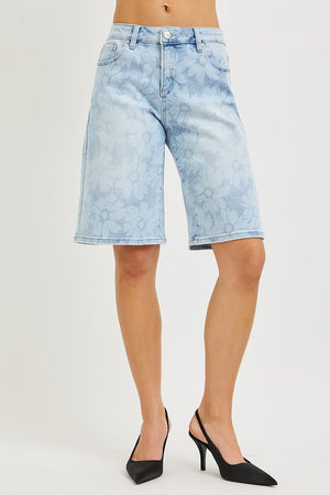Risen Jeans - Slouch Bermuda in Floral Print (12" Inseam) - RDS6404-SaltTree