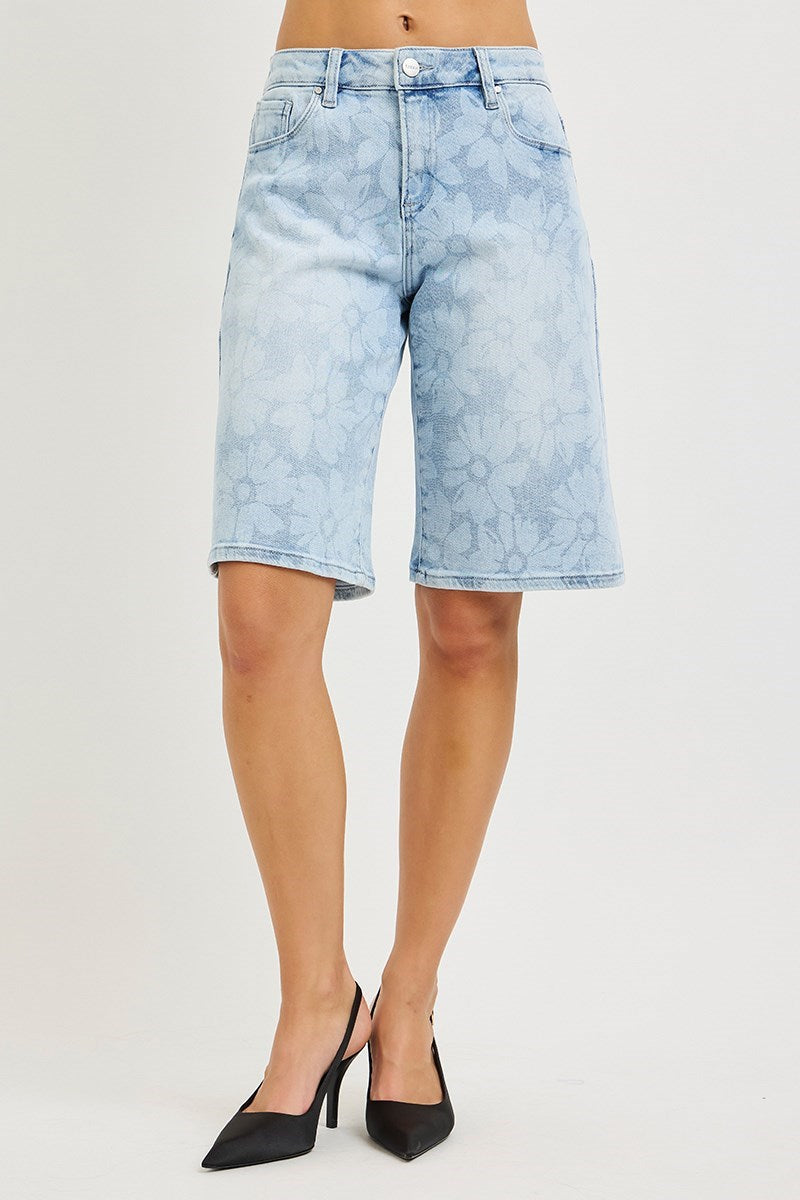 Risen Jeans - Slouch Bermuda in Floral Print (12" Inseam) - RDS6404-SaltTree