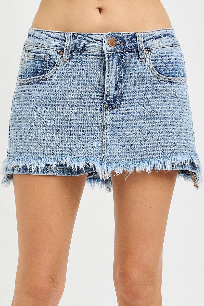 Risen Jeans - Low Rise Mess Junkyard Skort (3.5" Inseam / 11.5" Length) - RDS6406-SaltTree