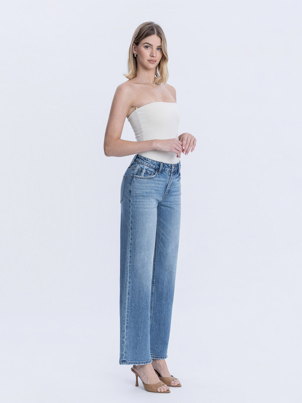 Vervet - High-Rise Medium Wash Full-Length Wide-Leg Jeans (32" Inseam) - T6184-SaltTree