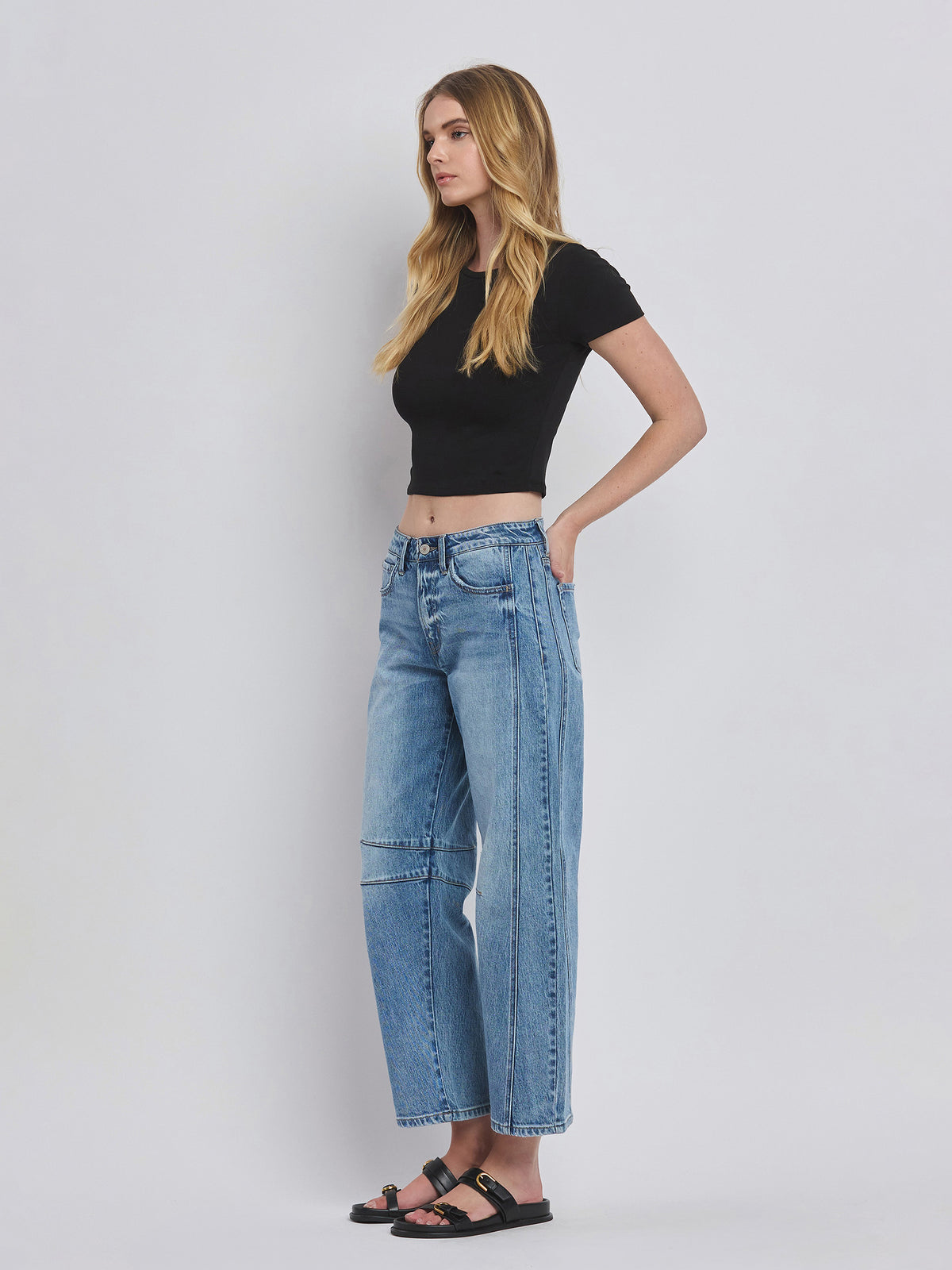 Vervet - High-Rise Dart Structured Fit Barrel Leg Jeans (27" Inseam) - T6514-SaltTree