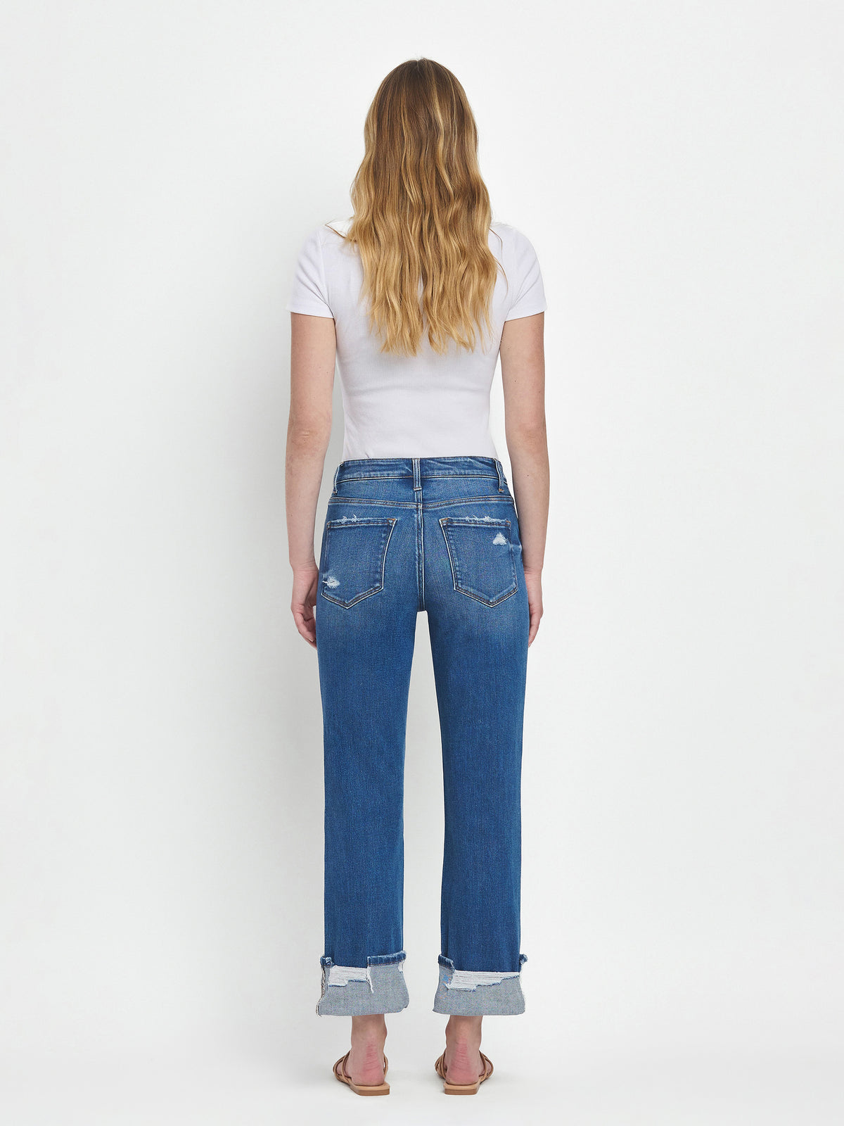Vervet - High-Rise Cuffed Straight Jeans (27" Inseam) - T6600-SaltTree