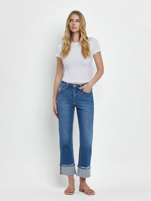 Vervet - High-Rise Cuffed Straight Jeans (27" Inseam) - T6600-SaltTree