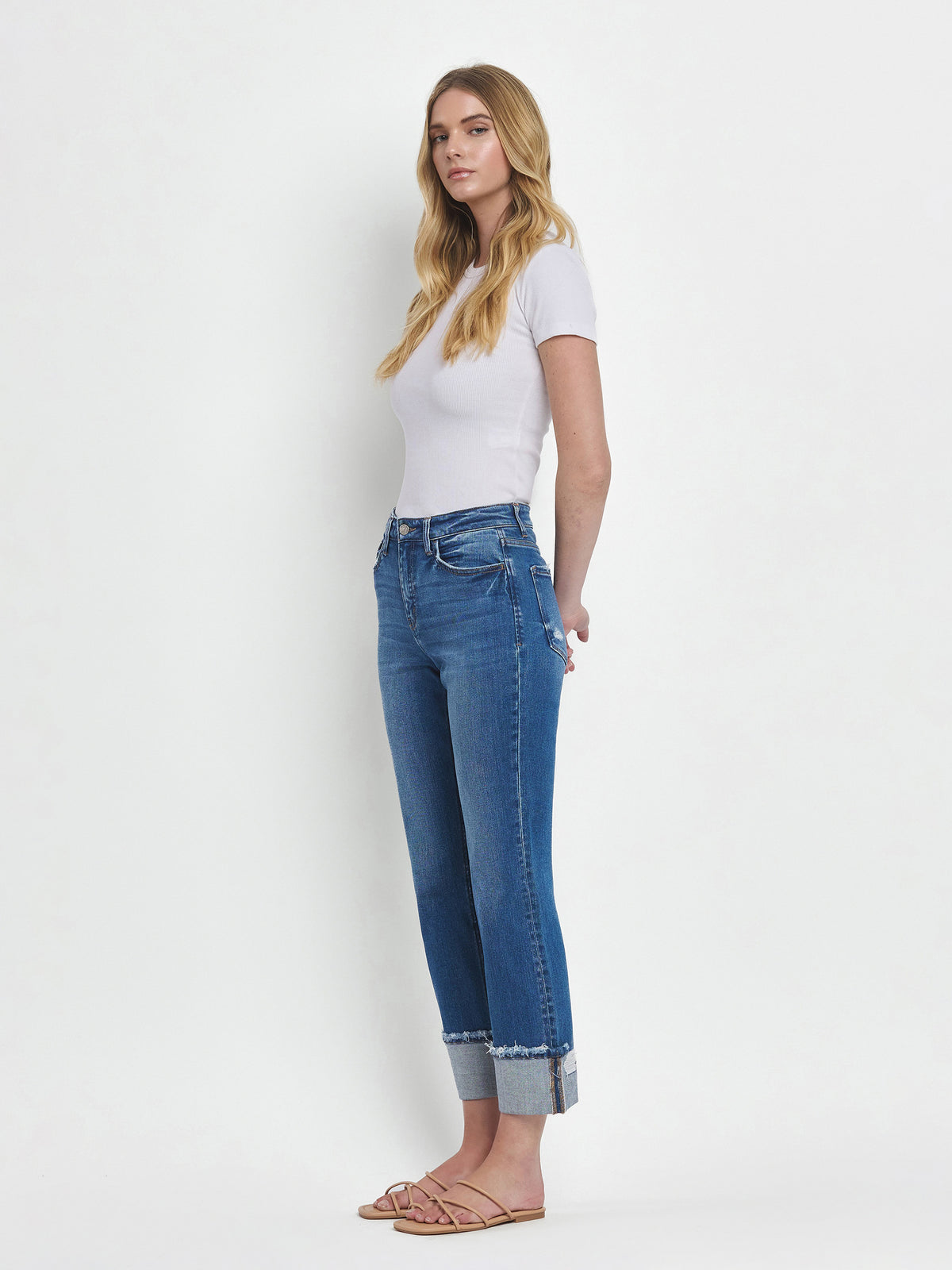 Vervet - High-Rise Cuffed Straight Jeans (27" Inseam) - T6600-SaltTree
