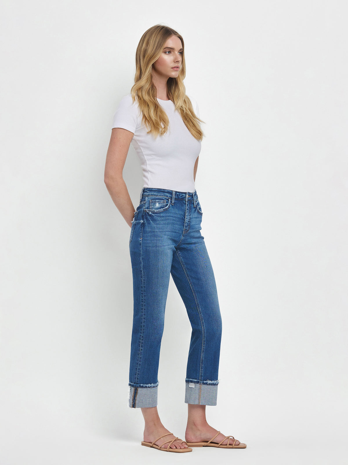 Vervet - High-Rise Cuffed Straight Jeans (27" Inseam) - T6600-SaltTree