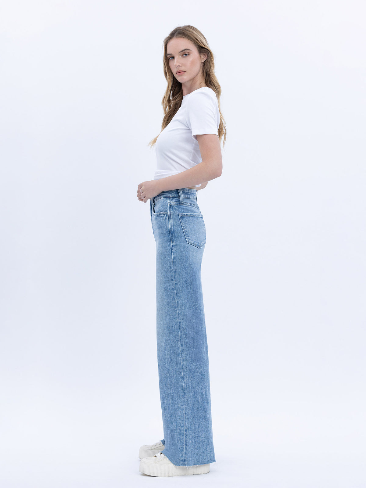 Vervet - High Rise Clean Cut Raw Hem Wide Jeans (32" Inseam) - T6900-SaltTree