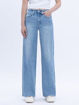 Vervet - High Rise Clean Cut Raw Hem Wide Jeans (32" Inseam) - T6900-SaltTree