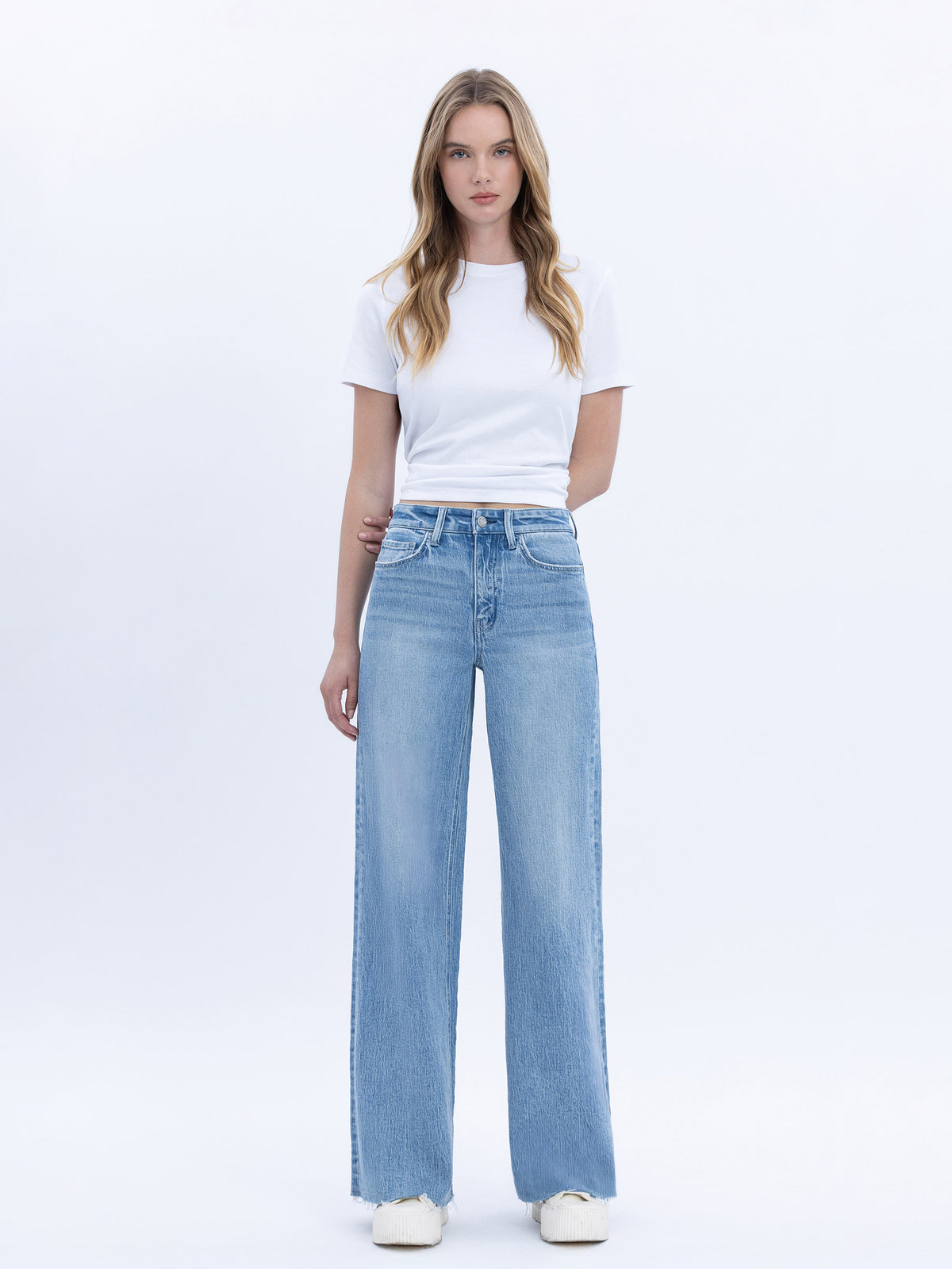 Vervet - High Rise Clean Cut Raw Hem Wide Jeans (32" Inseam) - T6900-SaltTree