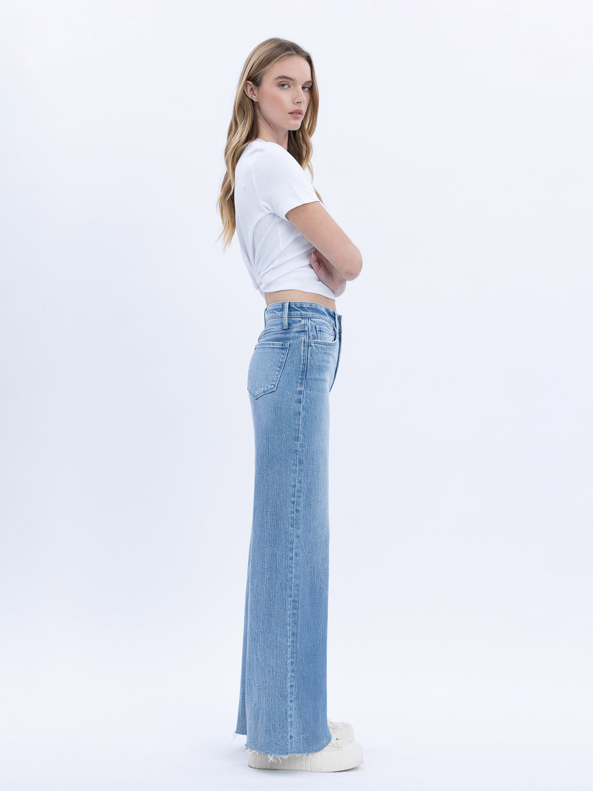 Vervet - High Rise Clean Cut Raw Hem Wide Jeans (32" Inseam) - T6900-SaltTree