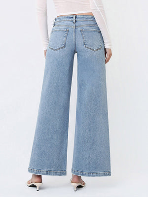 Vervet - Mid-Rise Wide Leg Jeans with Vertical Seam & Front Slit (30" Inseam) - T7225-SaltTree