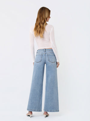 Vervet - Mid-Rise Wide Leg Jeans with Vertical Seam & Front Slit (30" Inseam) - T7225-SaltTree