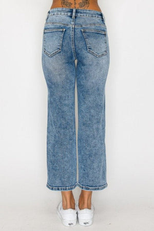 Wax Jean - Baisc Stone Wasked Crop Straight Jeans - 90370