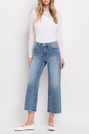 Vervet Denim - Super High Rise Raw Hem Wide Leg Jeans - V3541