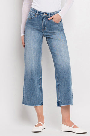 Vervet Denim - Super High Rise Raw Hem Wide Leg Jeans - V3541