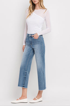 Vervet Denim - Super High Rise Raw Hem Wide Leg Jeans - V3541