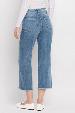 Vervet Denim - Super High Rise Raw Hem Wide Leg Jeans - V3541