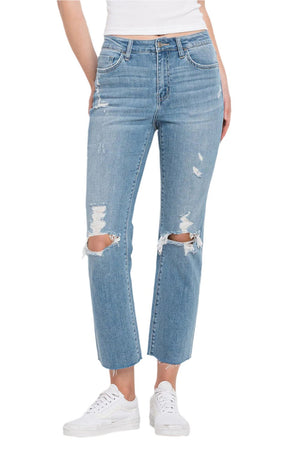 Flying Monkey - High Rise Clean Cut & Fray Hem Detail Crop Straight Jeans - Y3118