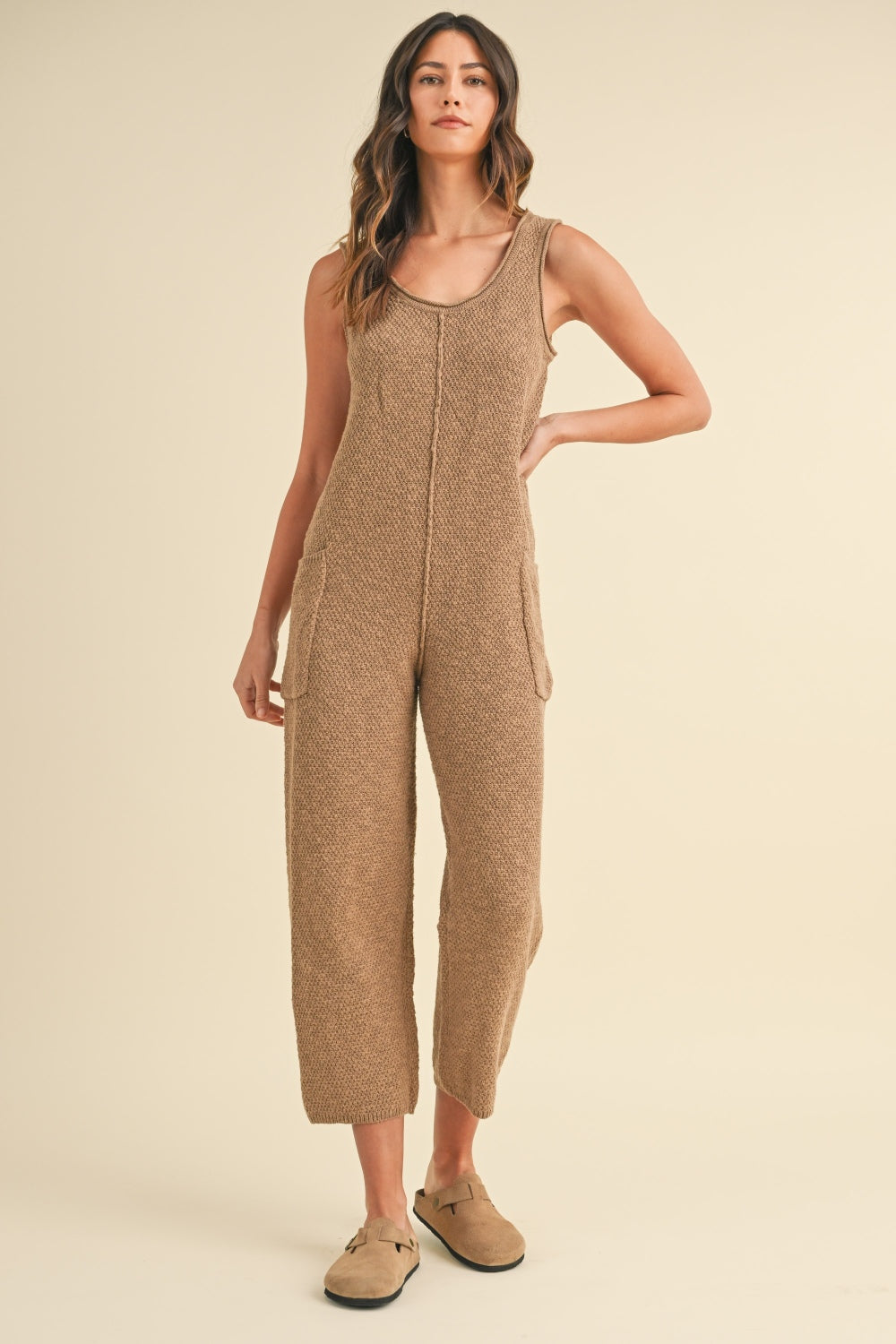 MABLE Sleeveless Knit Crop Jumpsuit with Pockets - SaltTree