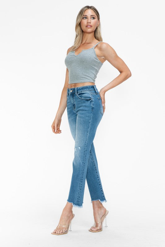 bytos Raw Hem Distressed Mid Rise Crop Jeans - SaltTree