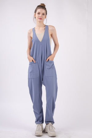 VERY J  Plunge Sleeveless Jumpsuit with Pockets - SaltTree